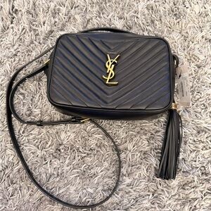 Saint Laurent Matelasse Calfskin Monogram Lou Medium Camera Bag - Black